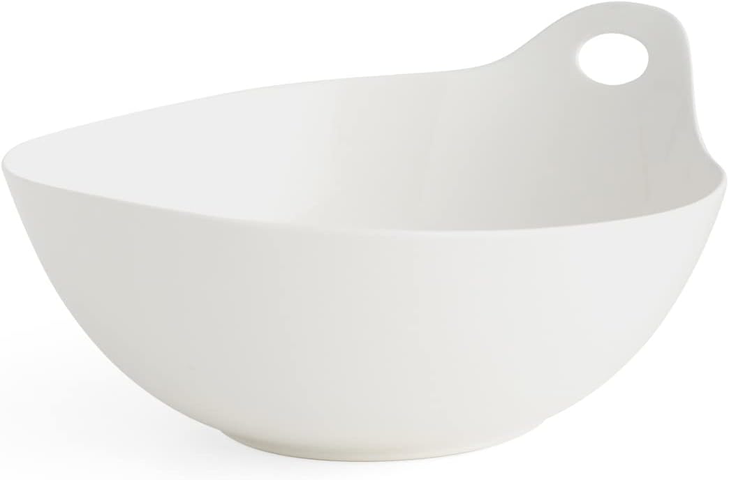 Nambe Portables 11" Round Serving Bowl - White Stoneware with Open Handle for Easy Serving & Carrying, Stackable Modern Tableware for Dining, Entertaining, Kitchen Storage, Stylish Home Accessory