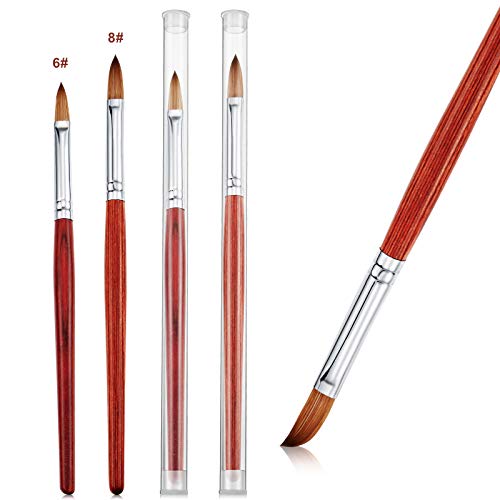 2 Pieces Kolinsky Acrylic Nail Brushes Oval Crimped Shaped Nail Brushes with Wood Handle for Salon Home Nail Art Manicure Tool (Size 6 and 8)