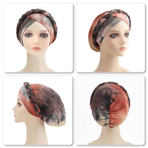 Image of DRESHOW Turban Pre-Tied Twisted Hat Thread African Head Wraps for Black Women Chemo Cancer Cap Braid Hair Cover