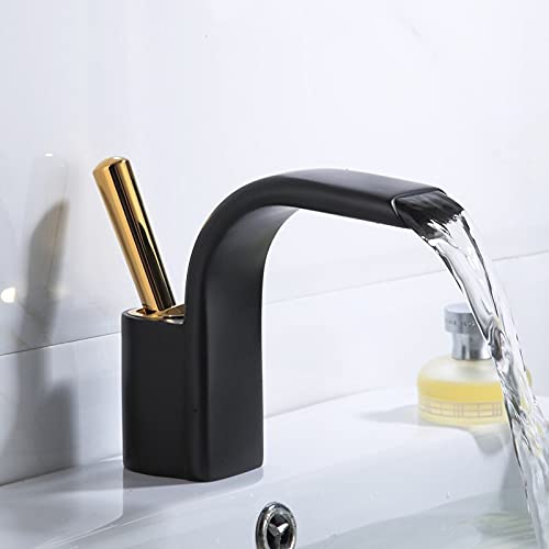 Robinet mitigeur cascade en laiton doré ou noir pour bassin chaud et froid de salle de bains