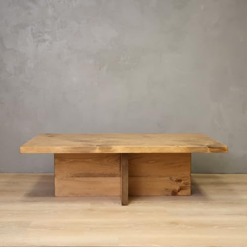 Urbandi Solid Wood Coffee Table with Cross Base Legs, Rustic, Modern, Living Room, Bedroom, Made in USA (Aged Oak, 36Wx18Dx15H)