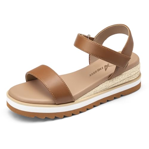Image of Athlefit Girls Platform Wedge Sandals Open Toe Espadrille Sandals Ankle Strap Summer Dress Shoes for Toddler Little Big Kid