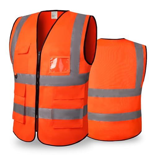 Image of CCSOVO Hi Vis Vests for Women Men High Visibility Reflective Safety Vests Breathable With Pocket Zipper for Build Oudoor Work Meet ANSI/ISEA Standard (UK, Alpha, 3XL, Regular, Regular, Cloth-Orange)