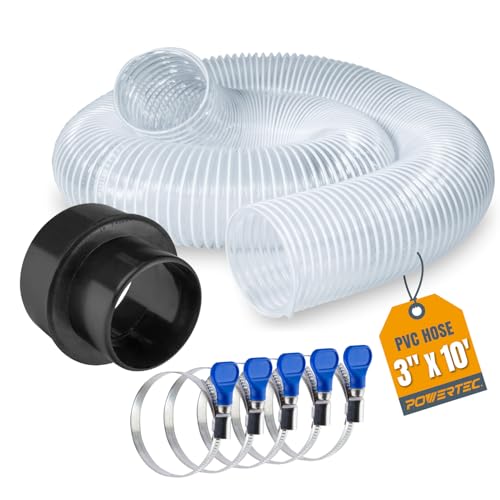 POWERTEC 3in x 10ft PVC Dust Collection Hose w/ Reducer & Clamps