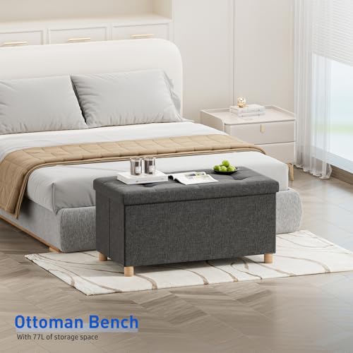 Image of BRIAN & DANY 30 Inches Folding Storage Ottoman Bench, Ottoman with Storage Bench for Bedroom, Living Room, Entryway, Foot Rest with Legs, Dark Gery