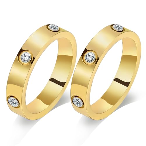 KARCCI Love Friendship Ring 18K Gold Plated Silver with Cubic Zirconia Stones Stainless Steel Promise Ring (2 PCS Gold 7)