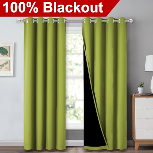 Image of NICETOWN 100% Blackout Curtains 84 inches Long, Fresh Green, 52 inches Wide, Pair of Energy Smart & Noise Blocking Out Drapes for Baby Room Window, Thermal Insulated Guest Room Lined Window Dressing