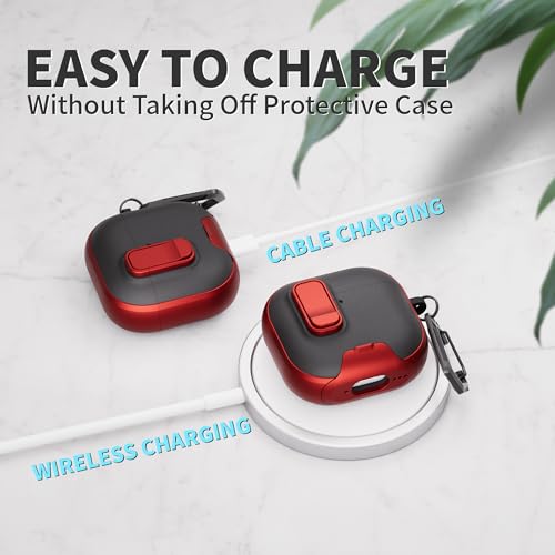 Image of for AirPods 4 Case with Lock,TPU Leather Texture Protective Durability Anti-Lost & Shockproof Protective Cover Accessories with Cleaning Kit in Keychain for Apple iPod 4 Generation (Red /Black)