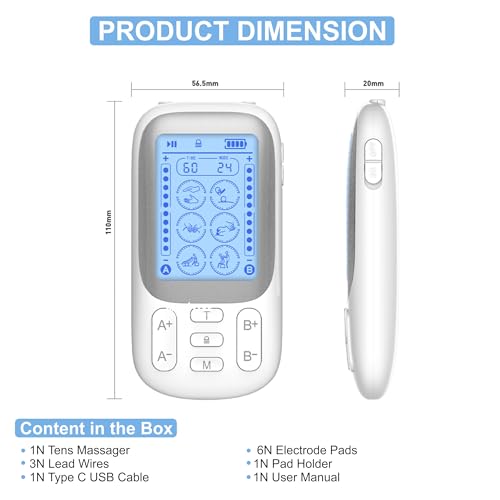 Image of MEDITIVE 24 Modes Tens Unit Rechargeable Pain Relief Electric Pulse Impulse Body Massager Machine, Grey