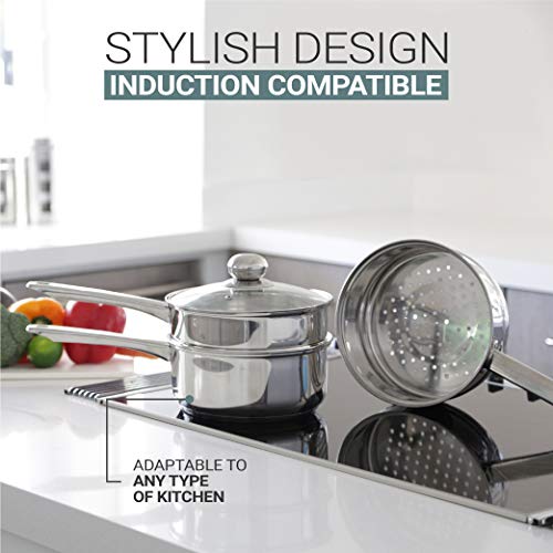Double Boiler & Steam Pots for Chocolate and Fondue Melting Pot, Candle Making, Stainless Steel Steamer with Tempered Glass Lid for Clear View while Cooking, Dishwasher (3 Qts & 4 Pieces) - Thumbnail 5