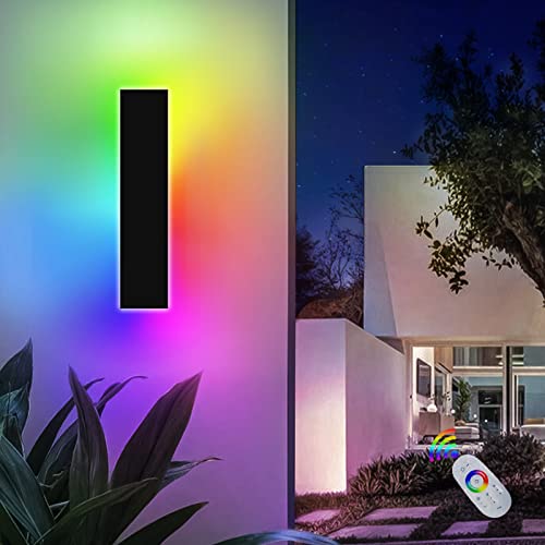 LED Wandleuchte Aussen RGB Lang Wandlampe Ip65 Wasserdichte Wandleuchte Dimmbar Mit Fernbedienung Innen Schwarz Wandlampe Aluminium Farbwechsel Wandbeleuchtung F&uuml;r Villa Terrasse Wohnzimmer,40cm*1