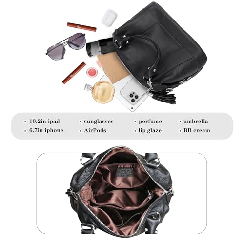 Image of HESHE Womens Genuine Leather Purse Satchel Tote Bags Ladies Real Leather Bags Crossbody Handbags