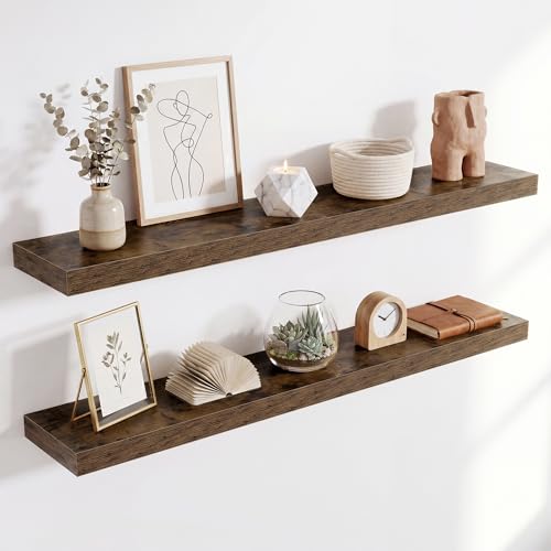 Image of Acovy 40in Long Floating Shelves for Wall Set of 2, Wood Wall Shelves for Bathroom Bedroom Kitchen Living Room Laundry Room, Modern Floating Shelf for Home Decor