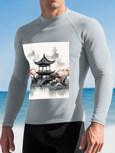 Camiseta de Natación para Hombre Chinese Ink Painting, Mascara contra Rayos UV UPF 50+, Manga Larga, Compresión para Surf, Secado Rápido miniatura 1