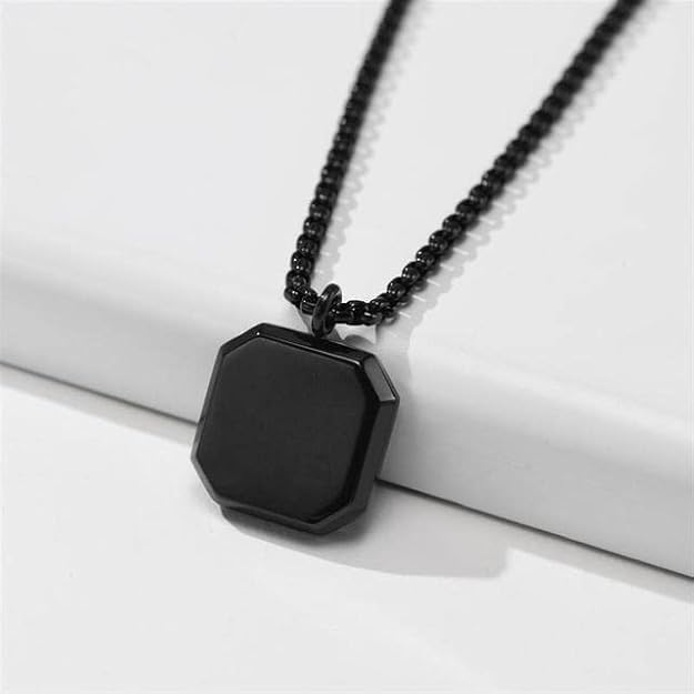 Image of Men's Jewellery Black Chain For Men Boys Geometric Stainless Steel Black Locket Pendant with 3D Chain combo pack of 2pcs gifts