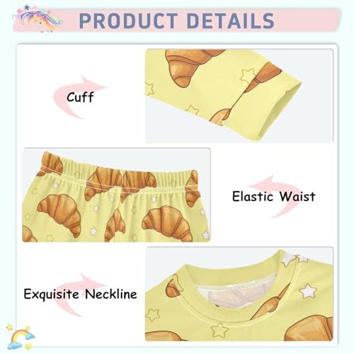 Pajama Sets Long Sleeve Croissant Pattern with Stars Soft Comfy Sleepwear 2 Piece PJS 3-8T4