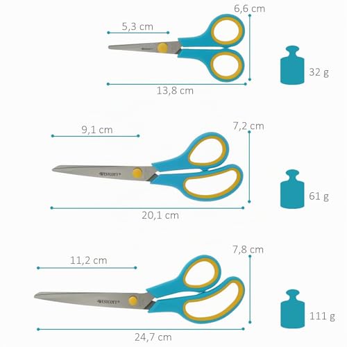 Miniatura 2 de Westcott Easy Grip Tijeras 3 Piezas Turquesa Juego De 3 Tijeras Universales Con Agarre Cómodo Cuchilla De Acero Inoxidable Extra Afilada Y Duradera Tijeras Para Hogar Y Oficina N-90028 00