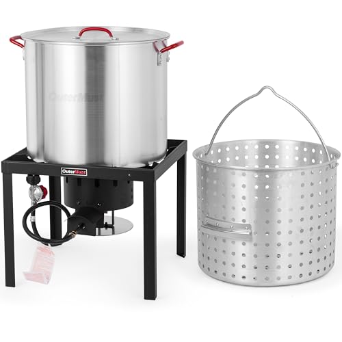 Image of OuterMust 80 Qt. Crawfish Boiler Crab Boil Pot and Burner 110,000 BTU Aluminum Seafood Boil Pot and Burner with 10 PSI Regulator for Cooking