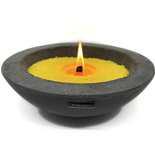 Preisvergleich Produktbild CONARTS Premium Fackelschale ONE.FLAME inklusive Kerzensand gelb / Brenndauer 100 Stunden / hochwertige Betonschale mit einem Durchmesser von 20 cm