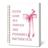 DILSJ Coquette Pink Bow Christian Notebook Journal, With God All Things Are Possible Bible Verse Scripture Journals Notebooks for Women, Preppy Pink Hardcover Spiral Notebook Journal, 5.5x8.3 Inch Writing Pads