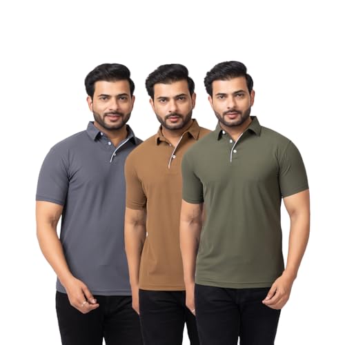 Image of HANABY Summer Wear Casual Wear Solid Polycotton Polo T-Shirt | Collar T-Shirt | Half Sleeves for Men (Pack of 3) (H-1336-Pack of 3)
