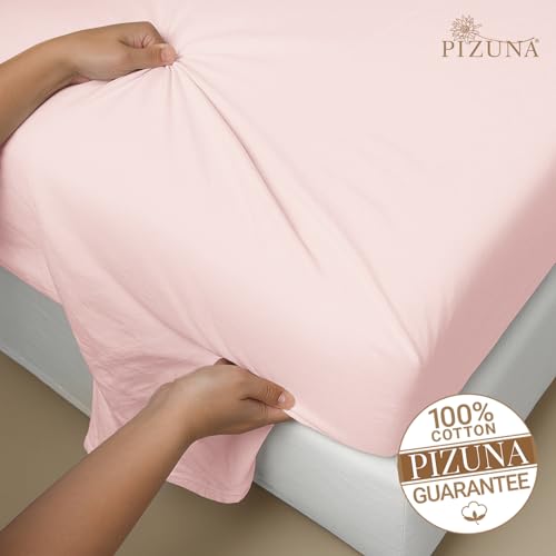 Image of Pizuna 100% Cotton Bedsheet Super King Size Light Pink, 800 Thread Count Long Staple Combed Cotton Flat Bedsheets 108x108 Inches with 4 Pillow Covers, Bed Sheet for Super King Size Bed