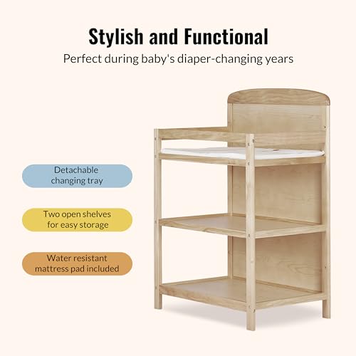 Image of Dream On Me Anna 3-in-1 Convertible Full-Size Baby Crib & Changer with Storage in Natural, GreenGuard Gold & BSA, Pinewood, Converts to Day & Toddler Bed, 3 Mattress Heights, 1″ Changing Pad