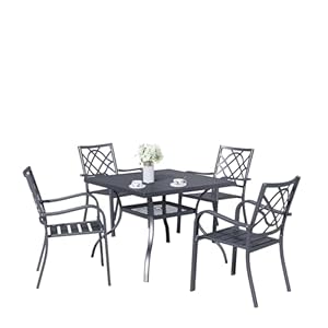 SUNCROWN 37" Black Patio Outdoor Dining Table Metal Steel Slat Square Bistro Table for Porch Deck Garden Backyard Poolside, 1.57" Umbrella Hole SUNCROWN 37 Black Patio Outdoor Dining Table Metal Steel Slat Square Bistro Table for Porch Deck Garden Backyard Poolside 157 Umbrella Hole