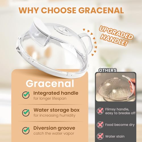 Image of Gracenal Microwave Food Cover, 12 Inch Microwave Splatter Cover with Water Steamer and Integrated Handle, White Clear Splatter Guard Microwave Cover for Food, Microwave Lid Gifts for Mom