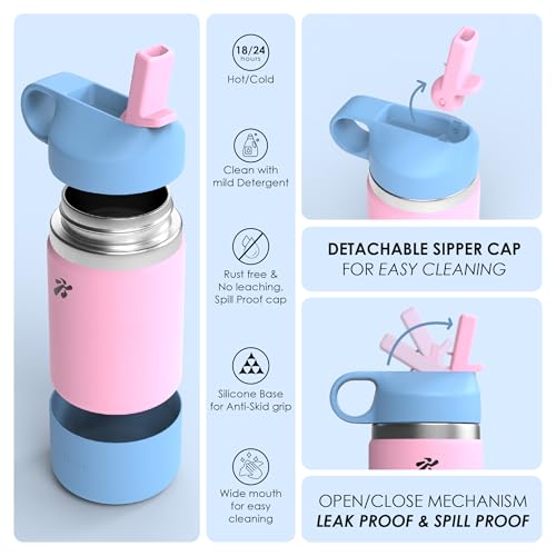 Image of VBOTT GENFLASK-FIGO - 380 ml |Thermosteel Flask with Straw Sipper with Finger Loop| SS 304 Water Bottle|Hot /Cold-18 /24 hrs|Insulated Bottles| Pink /Light Blue Colour l Multipurpose