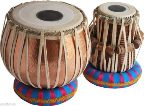 Image of Sheesham Wood Tb-0102 Hand Made Lacquer Polish Copper Tabla Set Gold Color Indian Musical Instrument Bayan Tabla, Dayan Tabla For Beginners & Students