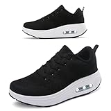 RUIDENG Rocker Bottom Shoes for Women Orthopedic | Black Platform Sneakers Whole Day Standing | 2 Inch Thick Sole with Air Cushion Size 9