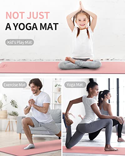 Cambivo Extra Thick Yoga Mat For Women Men Kids, 1/3 & 1/4 & 2/5 Inch, 72" X 24" Tpe Yoga Mats, Workout Mat With Carrying Strap For Yoga, Pilates And Floor Exercises (Pink,1/4") #TOP4