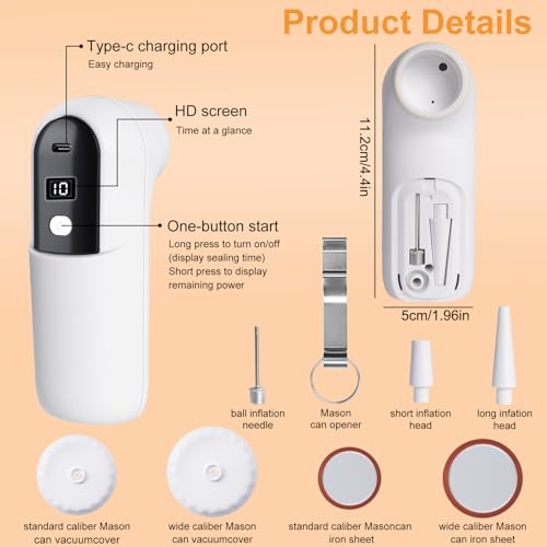 Kit de mise sous vide pour bocaux avec buses de gonflage et mini machine rechargeable