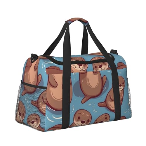 Animal Cute Brown Otters Travel Duffel Bag Lightweight Waterproof Carry On Tote Bag Foldable Weekender Overnight Bags Sport Gym Bag For Women Men3