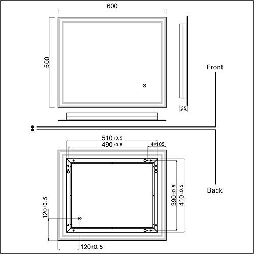 ELEGANT 600x500 mm Wall-Mounted Mirrors With Lights Sensor Switch LED Illuminated Bath Vanity Bathroom Mirror Horizontal & Vertical Back-lit