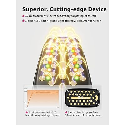 Red Light Therapy for Face and Neck, Microcurrent Facial Device with Vibration Tech, Gua Sha Facial Massager Tool with Thermals, True Beauty Glow Facial Sculptor for Wrinkles, Double Chin(General)