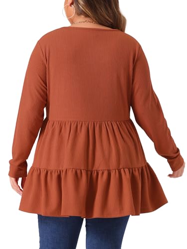 Agnes Orinda Plus Size Babydoll Tops for Women Long Sleeve Crew Neck Casual Loose Peplum Tops Blouses Tunics4