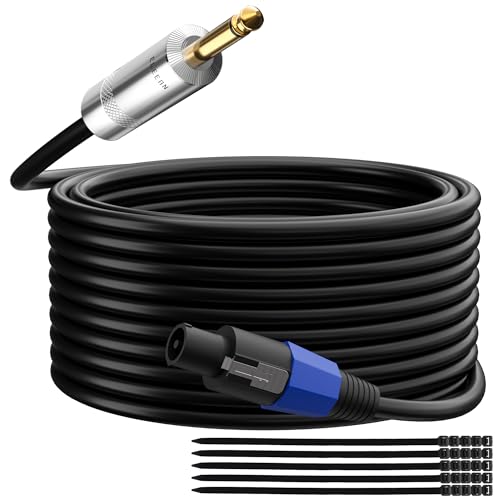 Elecan Premium Speakon to 6.35MM 1/4 Inch TS Male Speaker Cable 100 Ft, 12AWG Heavy-Duty High Power Amp Audio Connection Cord DJ/PA Amplifier Speaker Cable Wire with Twist Lock,9.5mm OD, Black +Ties