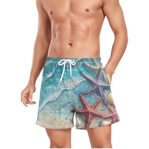 Bañador de secado rápido para hombre azul con estrellas de mar ideal para tardes de piscina 4