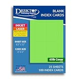 65lb Bright Green Printable Index Cards 3x5 - Index Card Sheets for Inkjet & Laser Printers - Perforated cards...