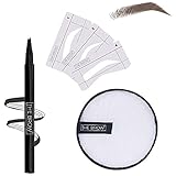 Microblading Waterproof Eyebrow Tattoo Pen - Reusable Makeup Removal Pad & 3 Eyebrow Stencils – Micro Fork Brow Pencil – The Perfect Microblade Brow Tat Marker that Lasts all Day Long
