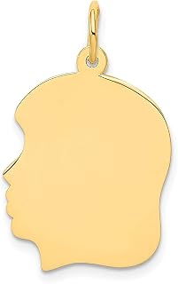 Colar de ouro amarelo 14k médio calibre .009 voltado para a esquerda gravável pingente de cabeça de menina disco de bebê menino joias finas para mulheres presentes para ela
