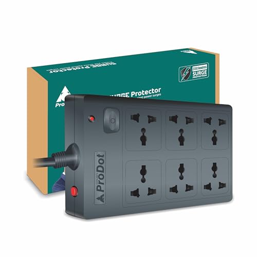 Image of Prodot 6 Universal Sockets Surge Protector with 2.5m Heavy-Duty Copper Cord | Up to 2500W (250V~10A) I 350 Joules Protection I Automatic Overload Protection I Shock-Proof ABS Body I Home & Office Use