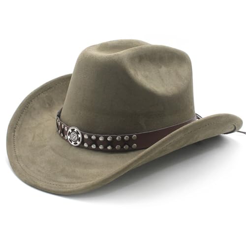 Image of Cowboy Hat for Women Men Wide Brim Western Cowgirl Hat Roll up Brim with Belt Buckle Classic Suede Country Cowboy Hat