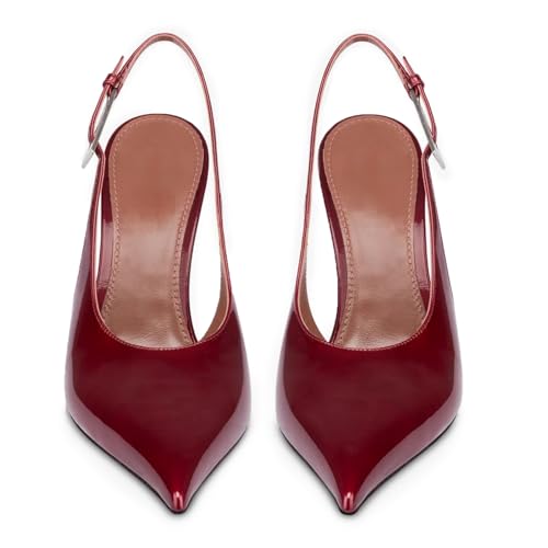 Slingback Pointed Closed Toe Stiletto High Heels Pumps for Women, Patent Leather Metal Buckle Strap Sandal Dress Shoes3