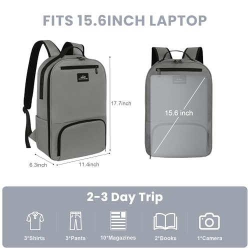 Laptop Backpack for Men, Mens Work Backpack, Bookbag for Men Women, Book Bag for School Teens, Travel Laptop Backpack Fits 15.6 Inch Notebook, Water Resistant Backpack with Luggage Strap (Grey) - Image 5