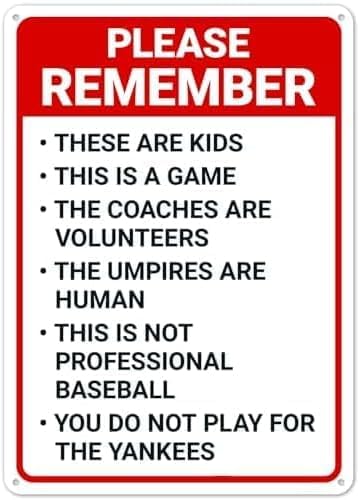 Baseball Youth Game Reminder Metal Tin Sign 12x8 Inches