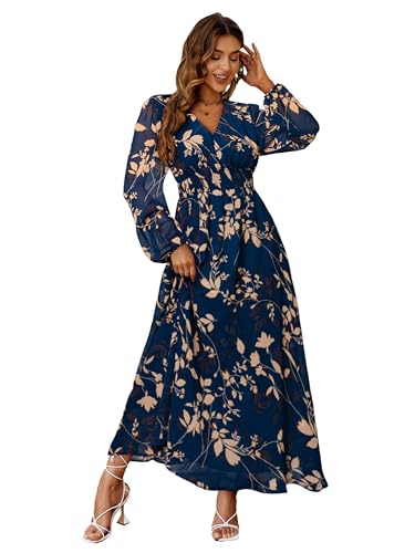 Image of Simplee Women's Boho Floral Maxi Dress Flowy Casual V Neck Short Sleeve Wedding Guest Holiday Beach Long Dress