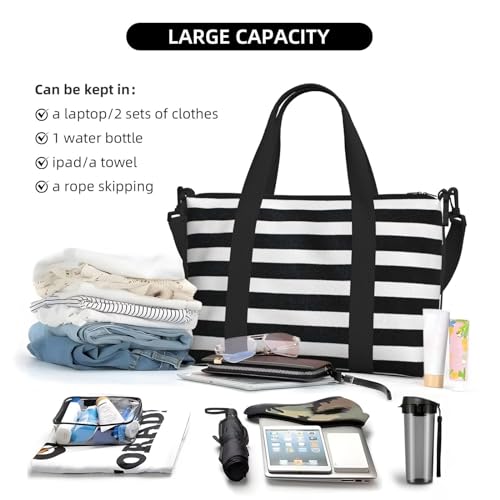 Laptop Tote Bag for Women Work - Black And White Stripes Gym Bag for Women Men, Personal Item Crossbody Travel Bags Carry On, Overnight Weekender Bags for Women Travel4